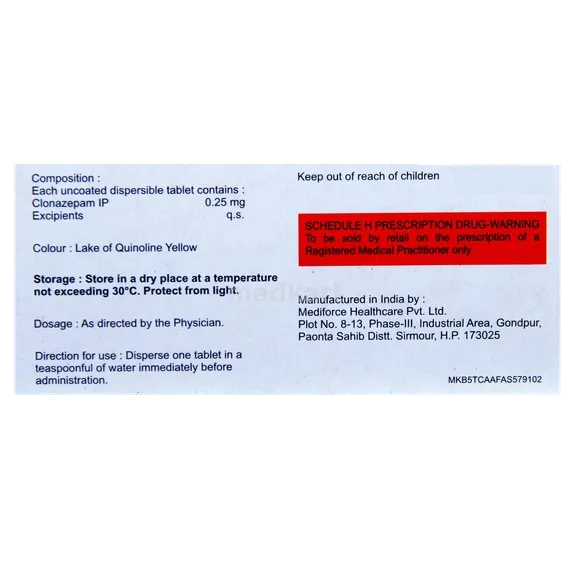 clonafit 0.25mg tablet 10's